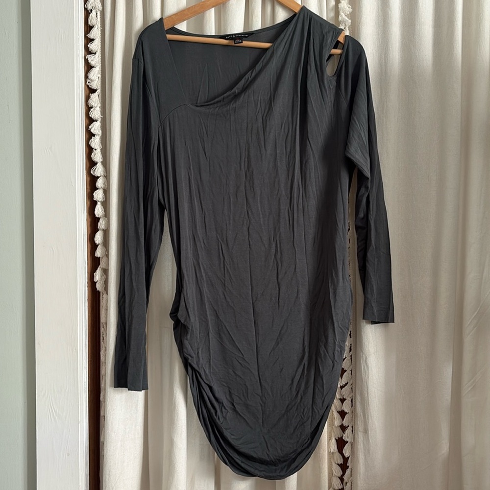 Slate asymmetrical draped mini dress